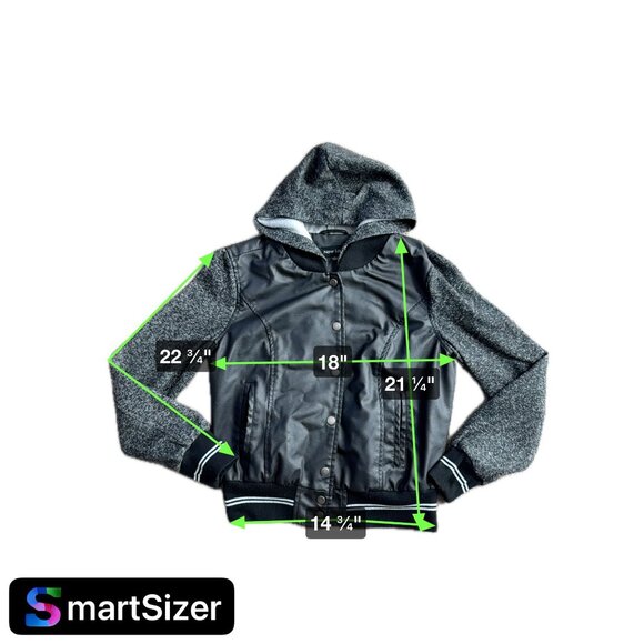 New Look Hoodie Jacket Women L Faux Leather Knit Y2K Varsity Stripe Zip 90s Snap - Picture 2 of 7